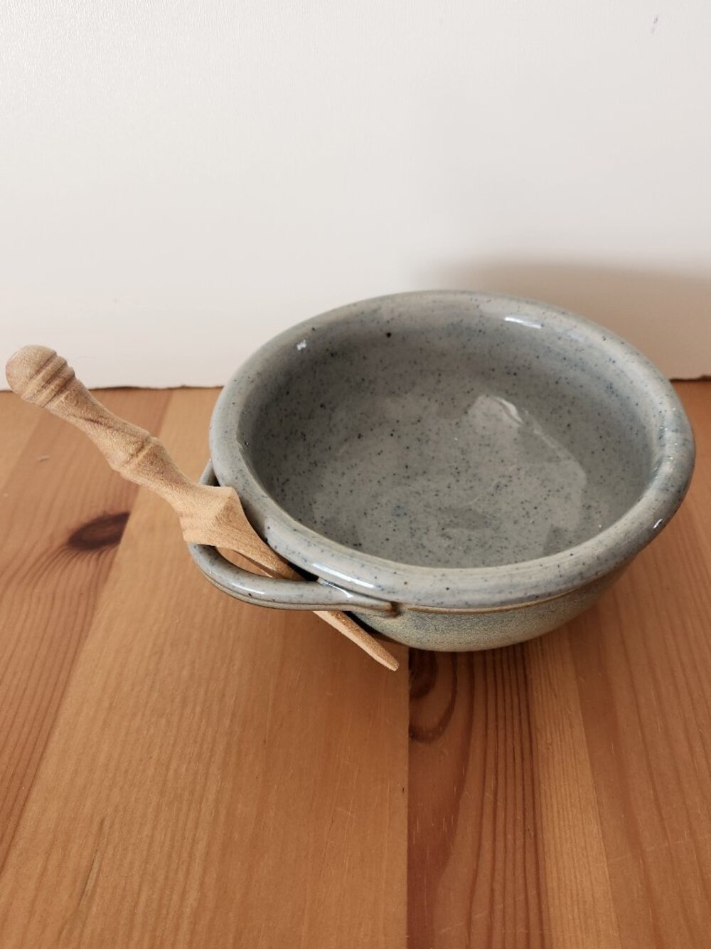 Signed Small Matcha Pottery Cup Bowl with Wood Utensil
